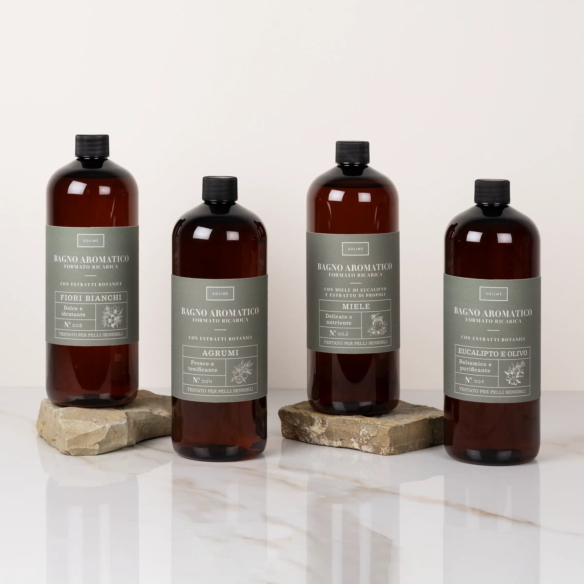 Linea bagnoschiuma aromatici naturali con estratti botanici formato ricarica