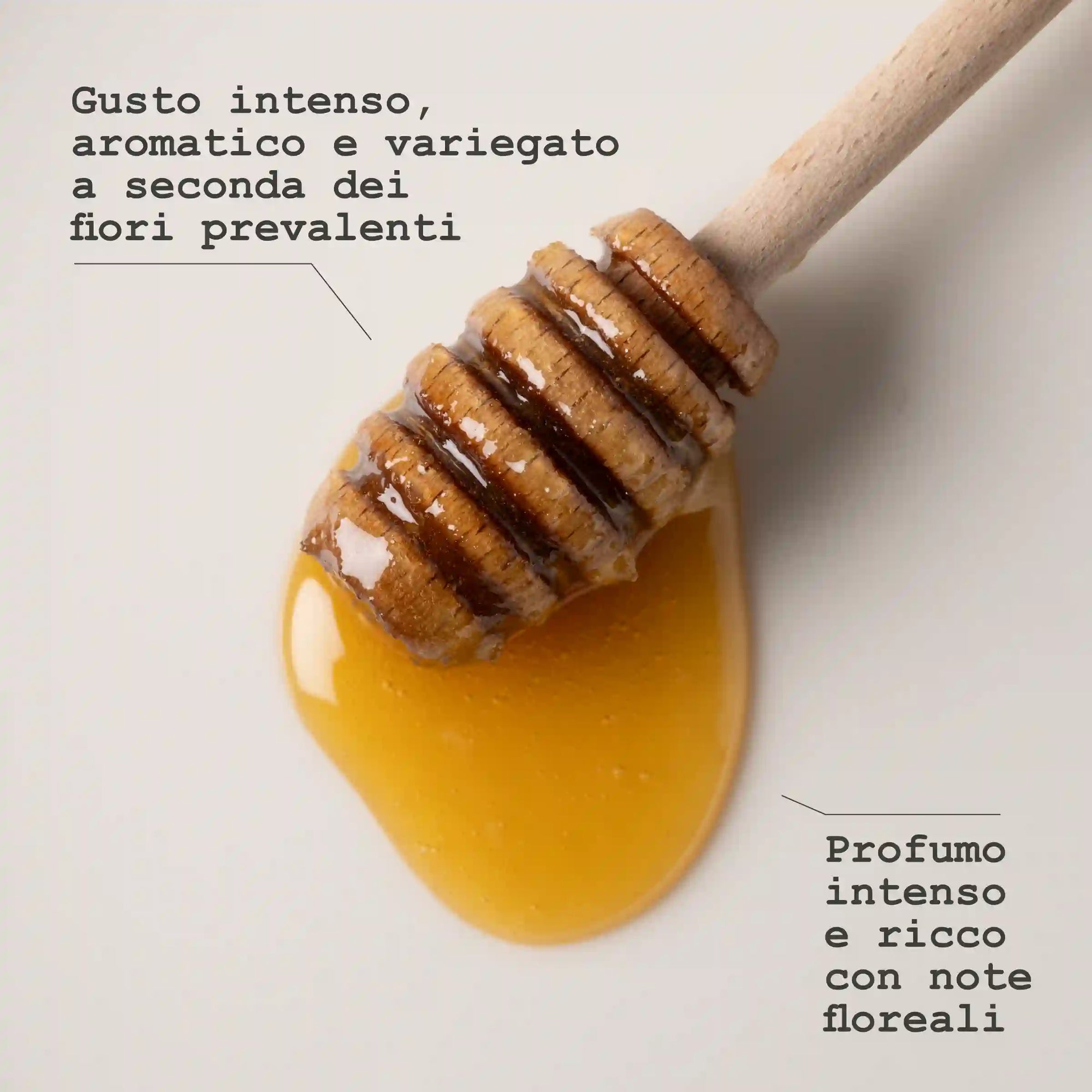 Miele Millefiori artigianale a km zero, 100% italiano - infografica
