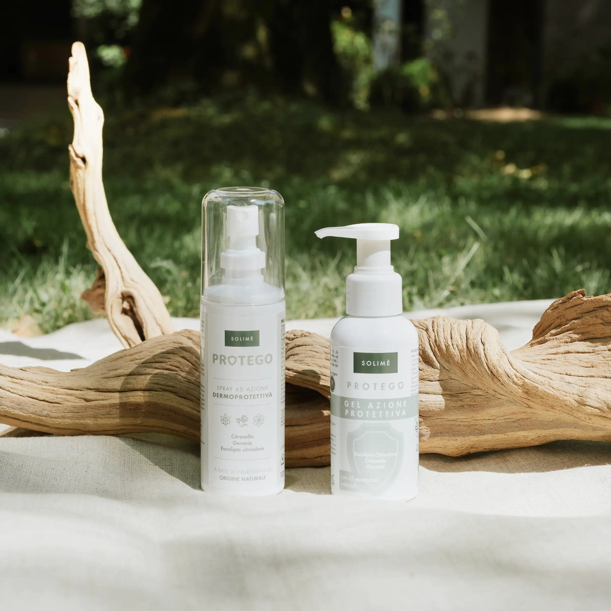 Linea Protego a base di citronella e ingredienti naturali sgraditi a zanzare e insetti.