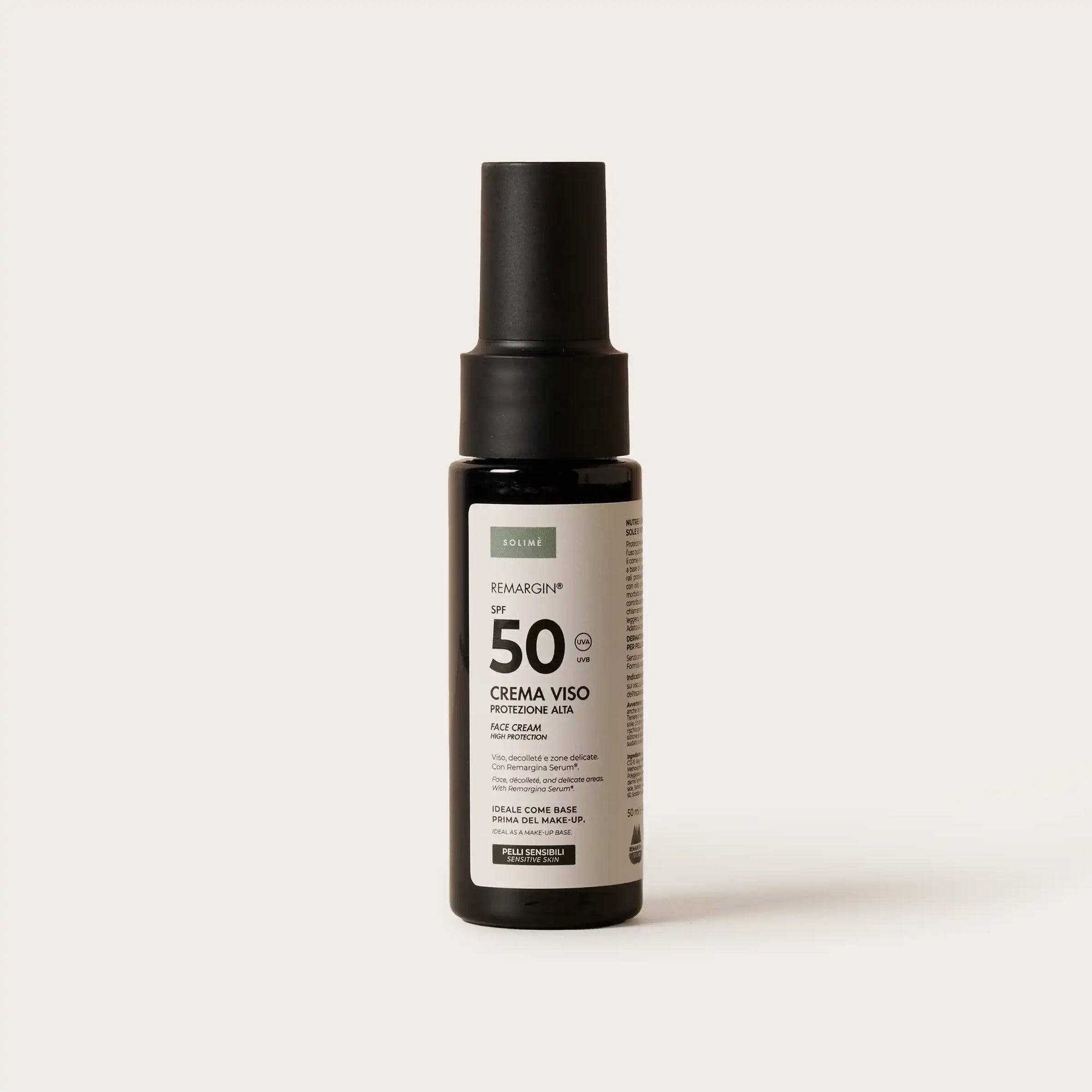 Remargin solari - crema viso SPF 50 per la protezione quotidiana di viso, collo, décolleté e aree sensibili con Colostro e olio di Macadamia 