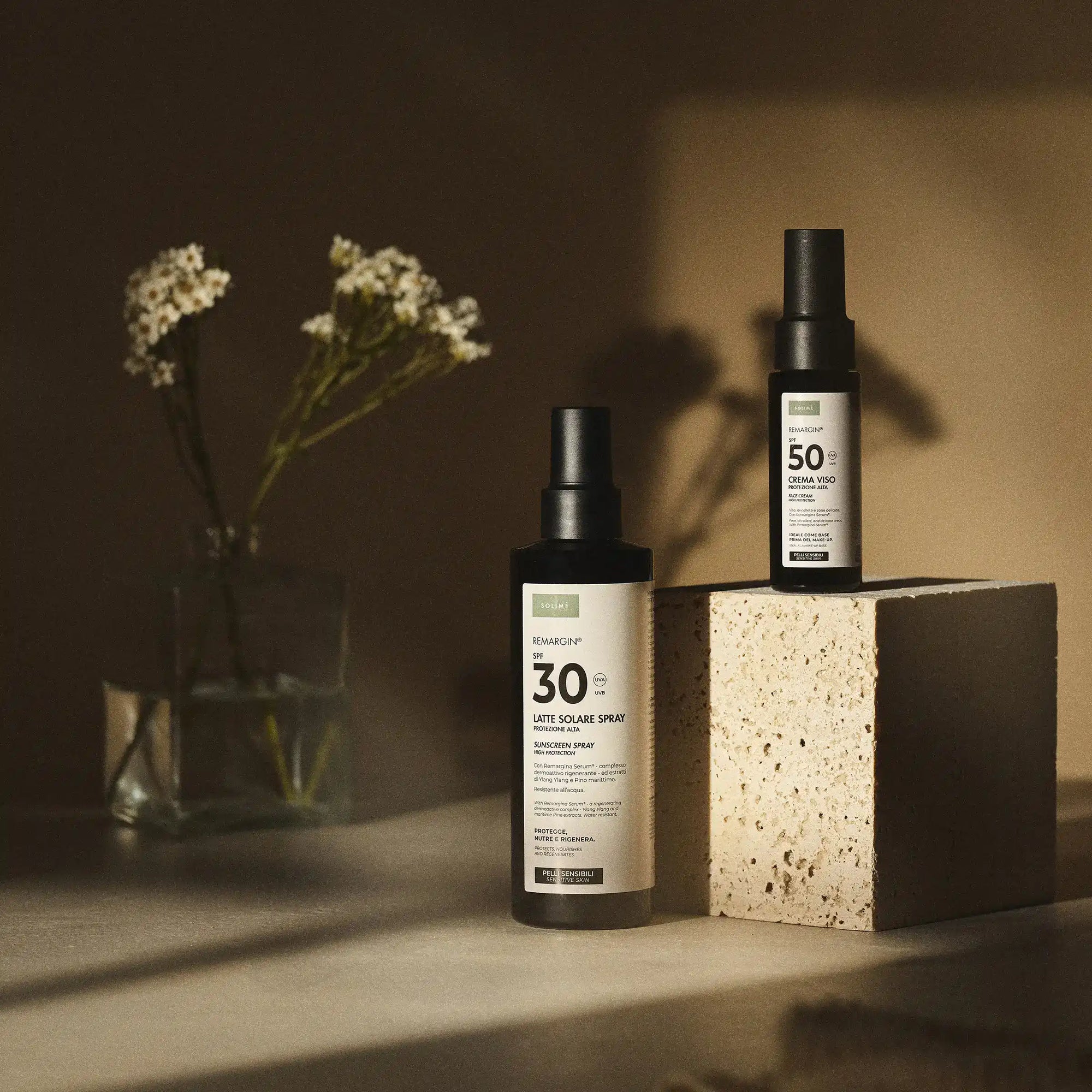Remargin solari - latte solare spray SPF 30 e crema viso SPF 50 a base di Colostro italiano