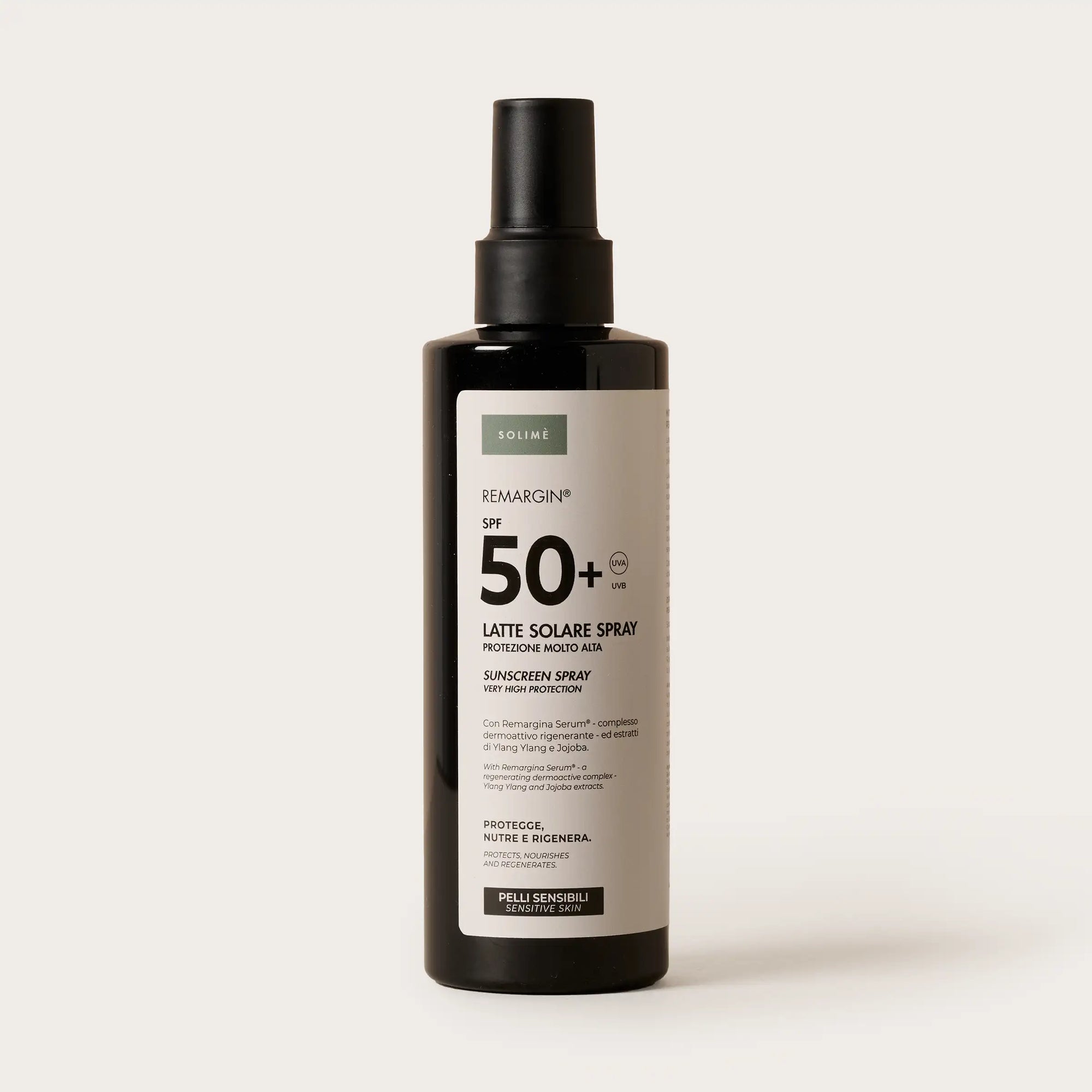Remargin solari - latte solare SPF 50+ per proteggere e nutrire attivamente la pelle durante l'esposizione al sole con Colostro, Jojoba e Ylang Ylang 