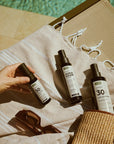 Remargin solari - latte solare spray SPF 30, acqua solare idratante e rinfrescante e crema viso SPF 50 piscina
